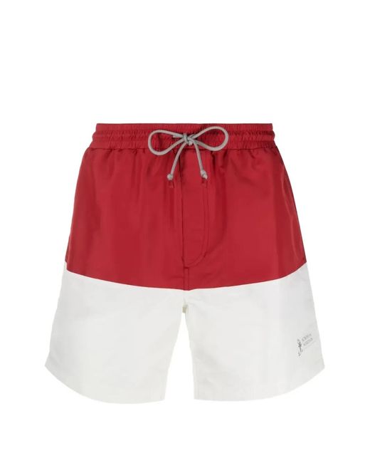 Brunello Cucinelli Red Drawstring Swim Shorts for men