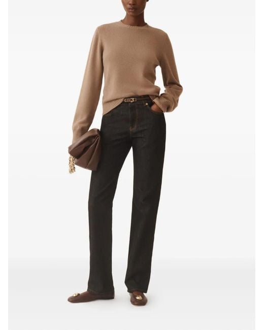 Fabiana Filippi Brown Ribbed-Cuff Round-Neck Sweater