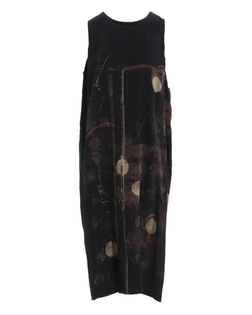 Y's Yohji Yamamoto Black Printed Sleeveless Midi Dress