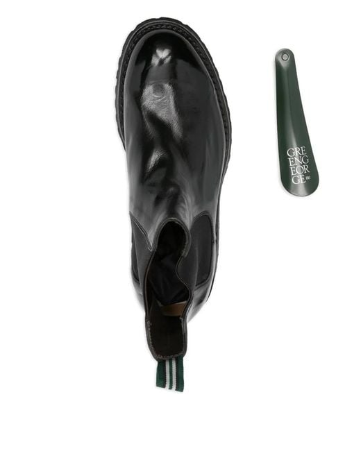 Green George Black Elasticated-Panelled Leather Boots for men