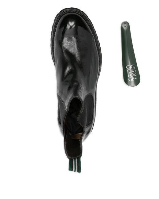 Green George Black Elasticated-Panelled Leather Boots for men