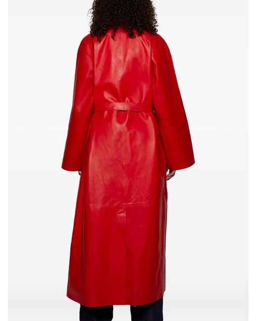 Magda Butrym Red Belted Leather Coat