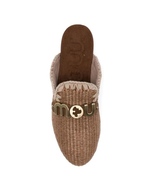Mou Brown Logo-Plaque Mules
