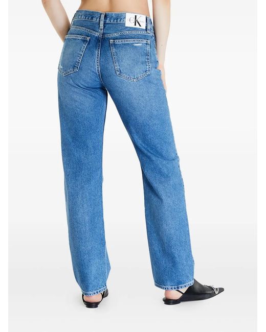 Calvin Klein Blue Ripped Low Rise Straight Jeans