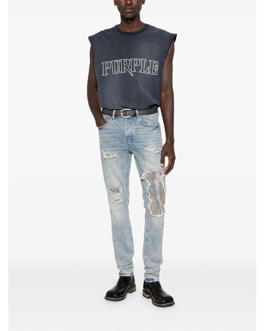 Purple Brand Blue Sequin-embellished Denim Jeans for men