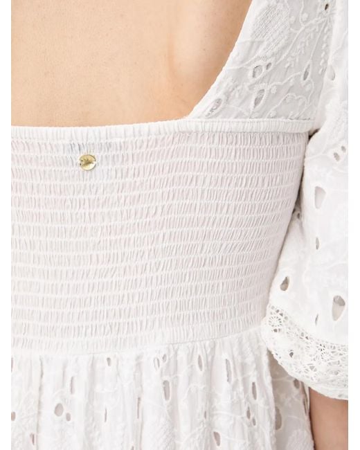Pedro Del Hierro Madrid White Broderie-Anglaise Smocked Midi Dress