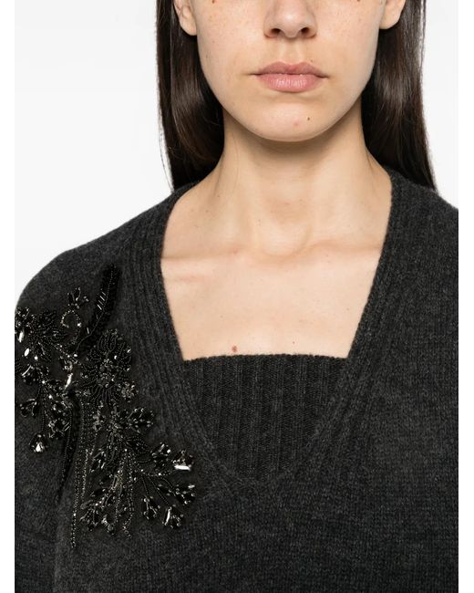 ERMANNO FIRENZE Black Bead-Embellished Layered-Effect Sweater