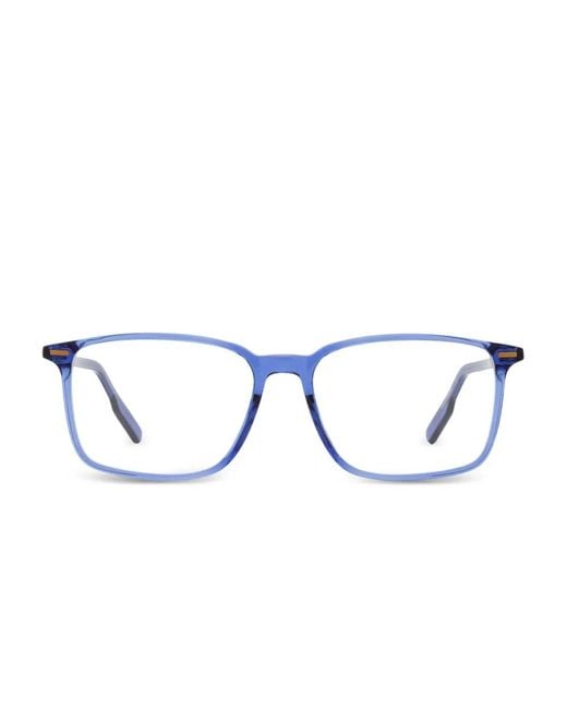Zegna Blue Stud-Detail Rectangular Glasses for men