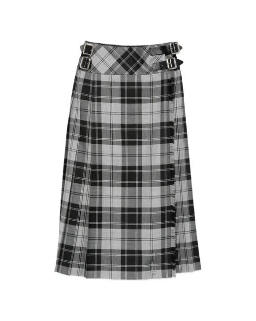 Le Kilt Gray Buckle Plaid Midi Skirt