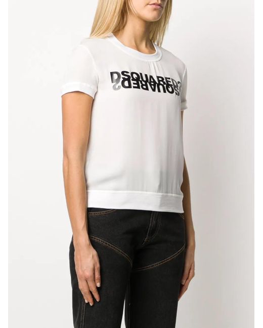 DSquared² White Mirrored Logo Georgette Top