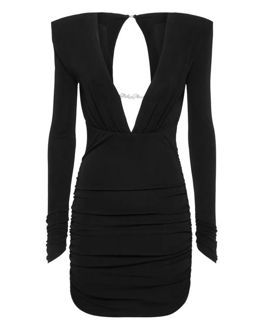 Philipp Plein Black Long-Sleeved Mini Dress