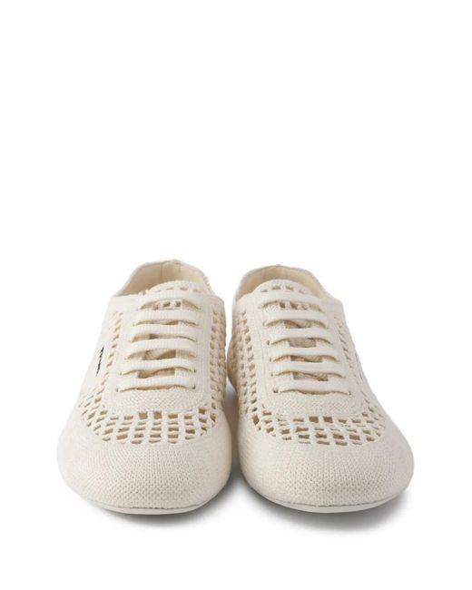 Prada White Cotton Crochet Collapse Sneakers