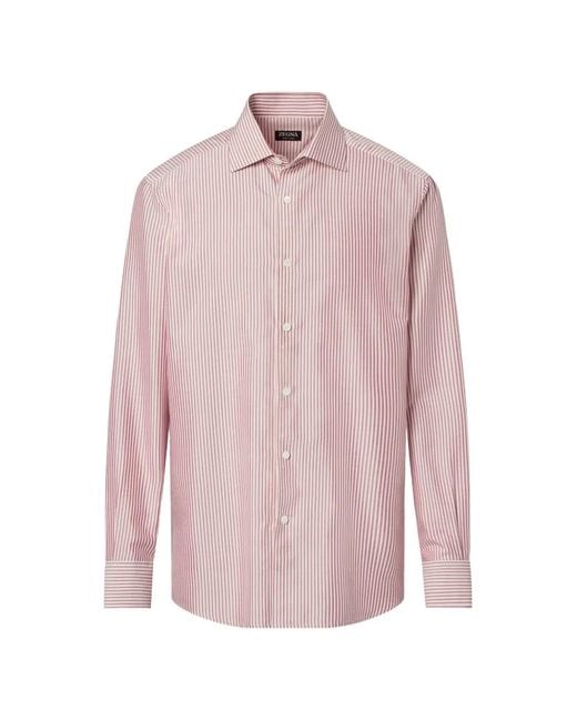 Zegna Pink Striped Silk Shirt for men