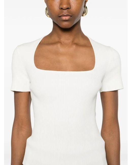 Maje White Square-Neck Ribbed Sweater