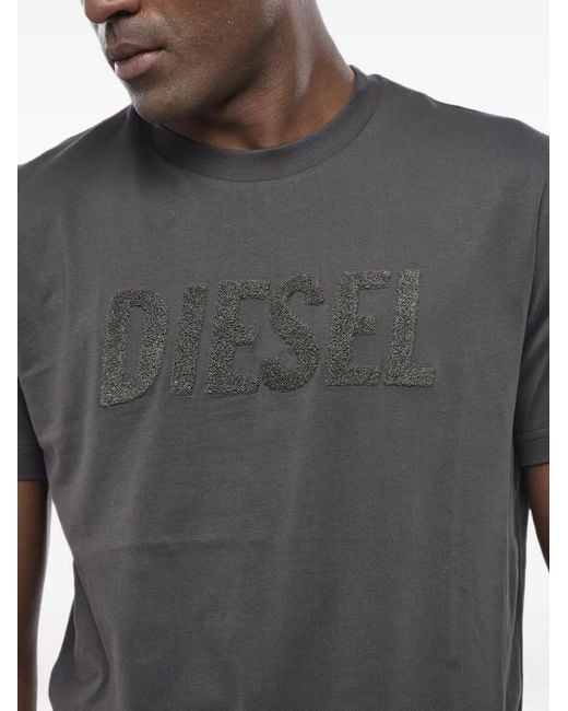 DIESEL Gray Embossed-Logo T-Shirt for men