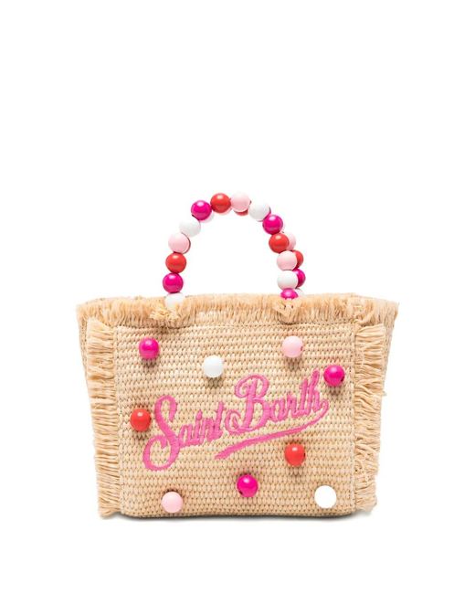Mc2 Saint Barth Pink Beaded Straw Bag
