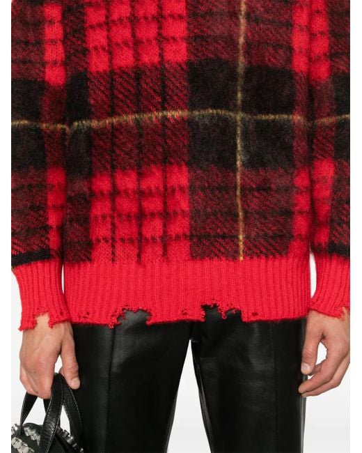 McQueen Red Sweater With Check Pattern for men