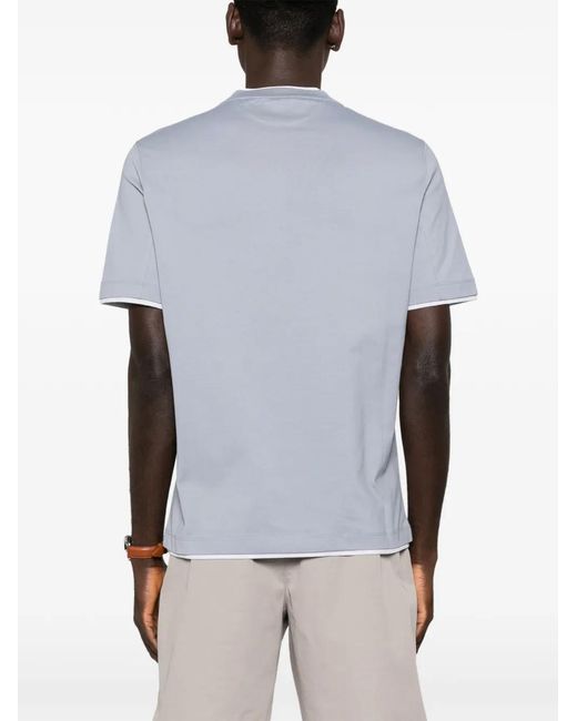 Brunello Cucinelli Blue T-Shirt À Bords Contrastants for men