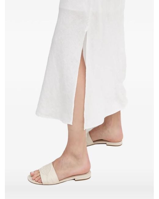 DKNY White V-Neck Sleeveless Midi Dress
