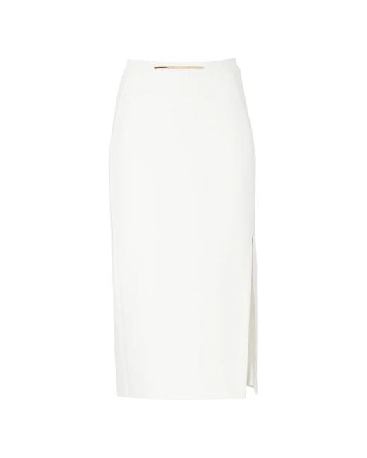 Elisabetta Franchi White Midi Side-Slit Pencil Skirt