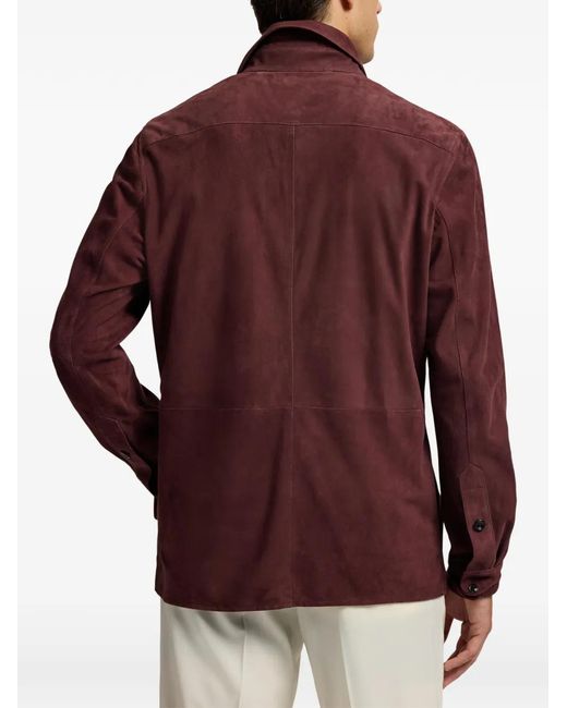 Ralph Lauren Red Chest-Pockets Suede Overshirt for men