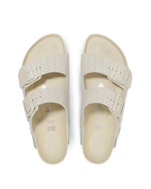 Birkenstock White Arizona Rivet Woven Slides