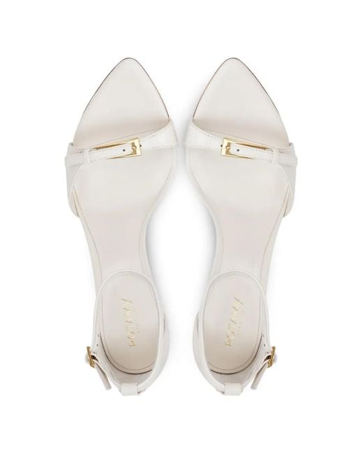 POTAMY White Buckle-Strap Leather Sandals