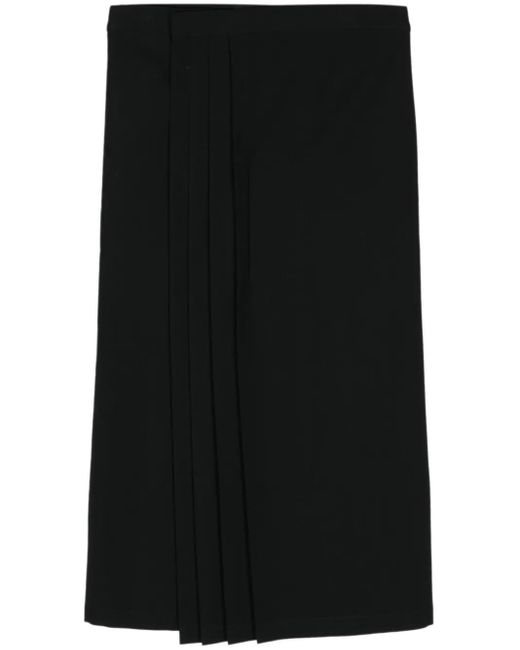 Yohji Yamamoto Black Pleated Wool Midi Skirt