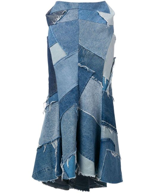 Junya Watanabe Blue Denim Patchwork Maxi Skirt