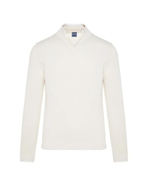 Fedeli White V-Neck Sweater for men