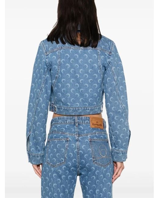 MARINE SERRE Blue Crescent-Moon-Print Denim Jacket