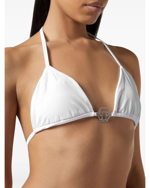 Bikini Triangular Con Placa Del Logo Philipp Plein de color White