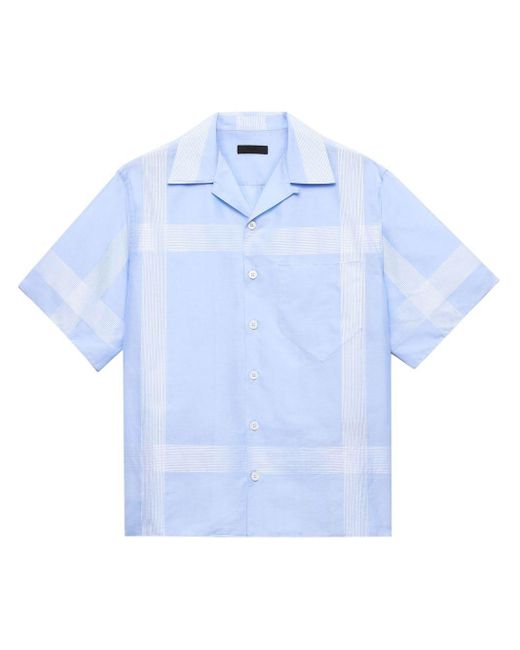 Prada Blue Bold Check-print Poplin Shirt for men
