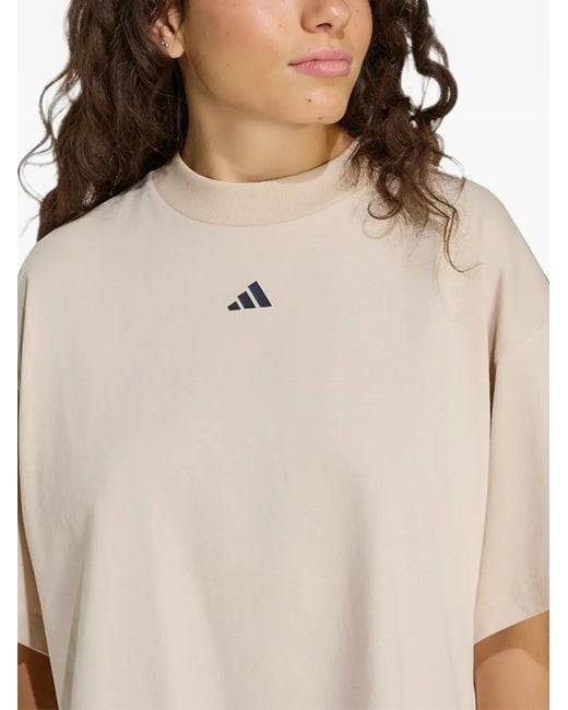 Adidas Natural 3 Stripes Studio Boyfriend Logo-Print T-Shirt