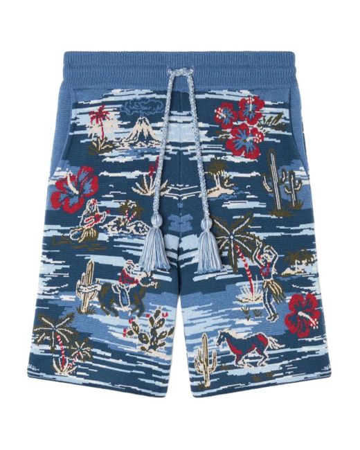 Alanui Blue Tex-Hawaii Roundtrip Shorts for men