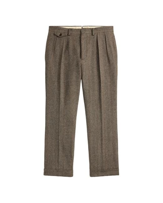 RRL Gray Herringbone-Pattern Pleated Trousers for men