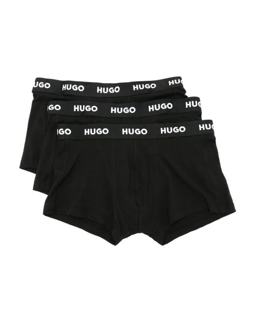 HUGO Black Pack Of Three Logo-Waistband Boxer Briefs for men