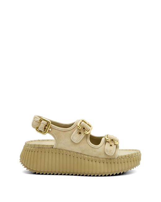 Chloé Metallic Buckle Leather Sandals