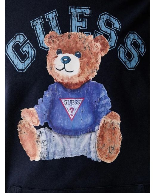 Guess Blue Logo-Print Teddy-Bear Hoodie for men