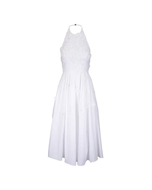 Carolina Herrera White Halter Floral Midi Dress
