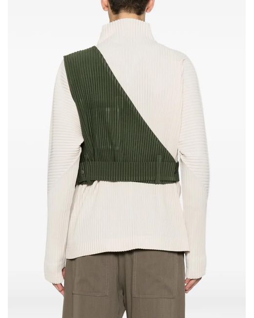 Homme Plissé Issey Miyake Green Pleated Asymmetric T-Shirt for men
