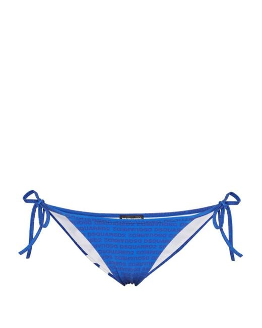 DSquared² Blue Logo-Print Bikini Bottoms