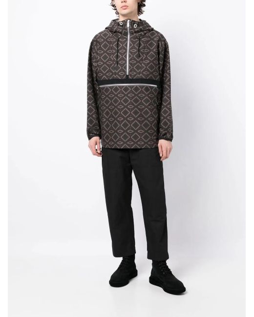 White Mountaineering Black Geometric Pattern Half-Zipped Jacket for men