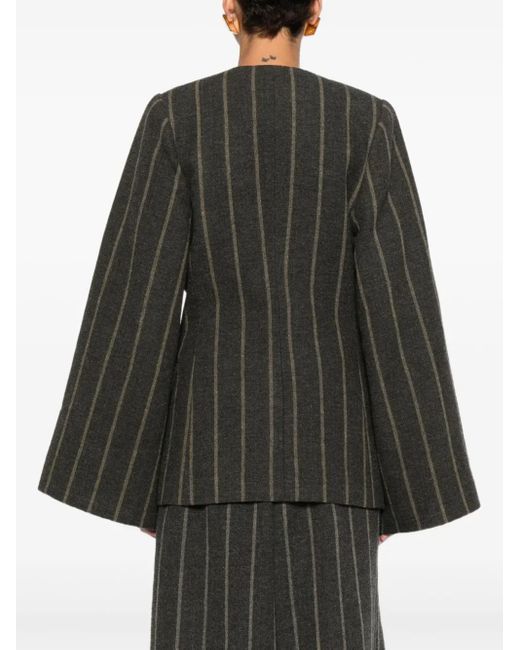 Uma Wang Green Striped Double-Breasted Blazer