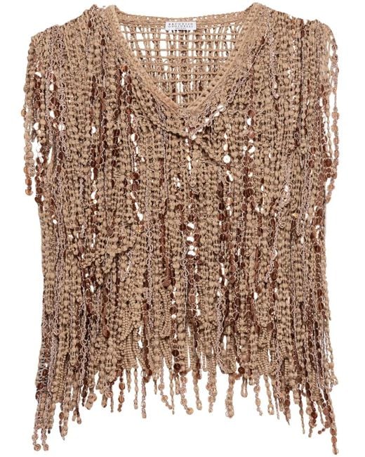Brunello Cucinelli Brown Dazzling Cascades Oberteil