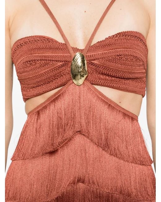 PATBO Red X Camila Coelho Amethyst Fringed Midi Dress