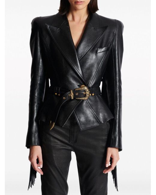 Balmain Black Jolie Madame Fringed Leather Jacket