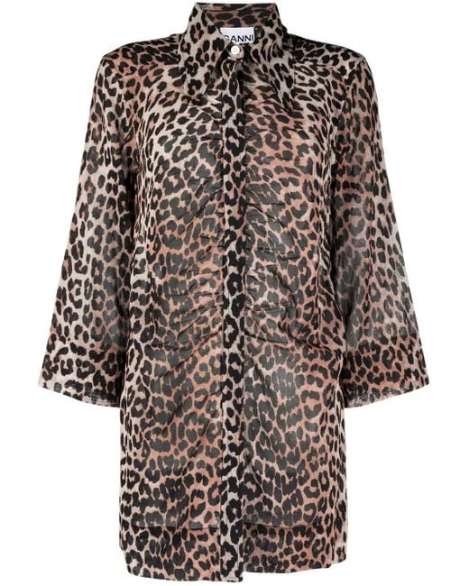 Ganni Brown Leopard-Print Shirt