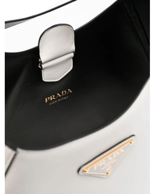 Prada White Triangle-Logo Leather Shoulder Bag
