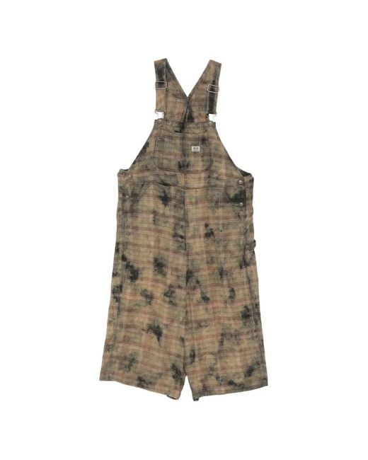 R13 Natural Plaid Short Overalls